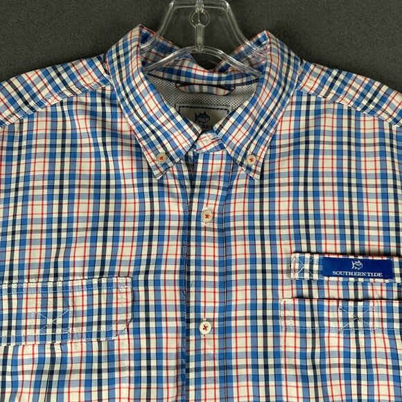 Southern Tide Mens Large Blue Plaid Vented Long Sleeve Button Up Classic Fit - Picture 7 of 16
